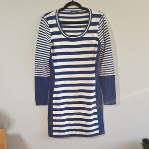 2/$20 Mexx - Blue and White Raglan Long Sleeve Sheath Dress - Size Medium